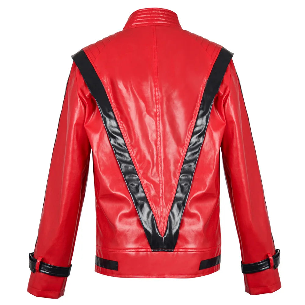 Boys Street Dance Jacket Michael Jackson Impersonator Halloween Christmas Party New Stage Performance Costume Red Leather Jacket