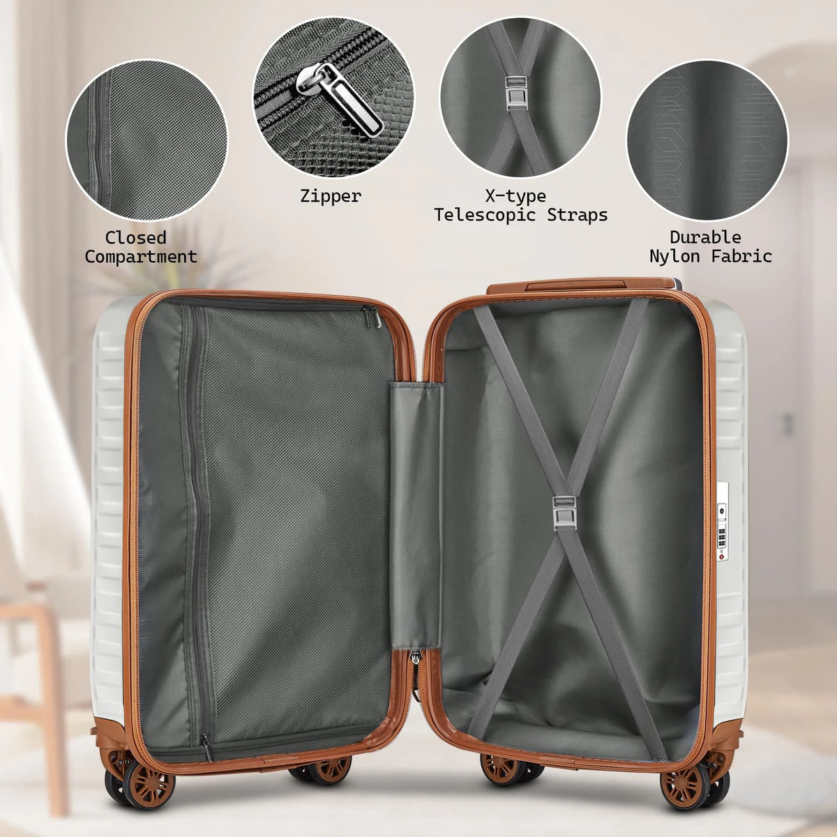 18-inch three-piece carry-on suitcase with detachable wheels and a handbag-compatible carry-on suitcase