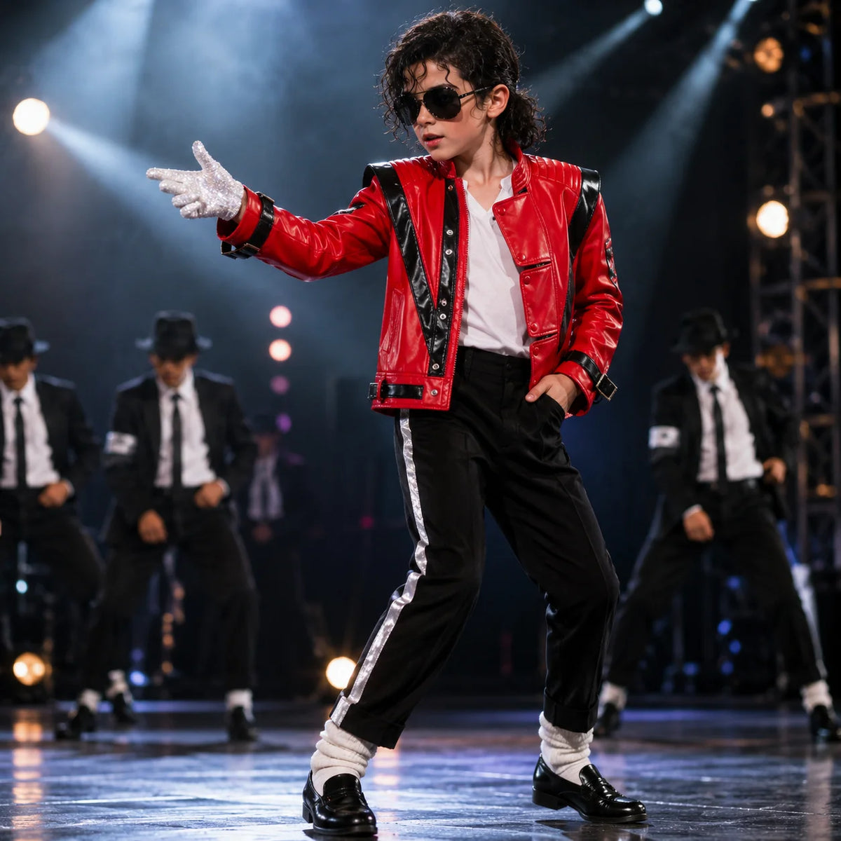 Boys Street Dance Jacket Michael Jackson Impersonator Halloween Christmas Party New Stage Performance Costume Red Leather Jacket