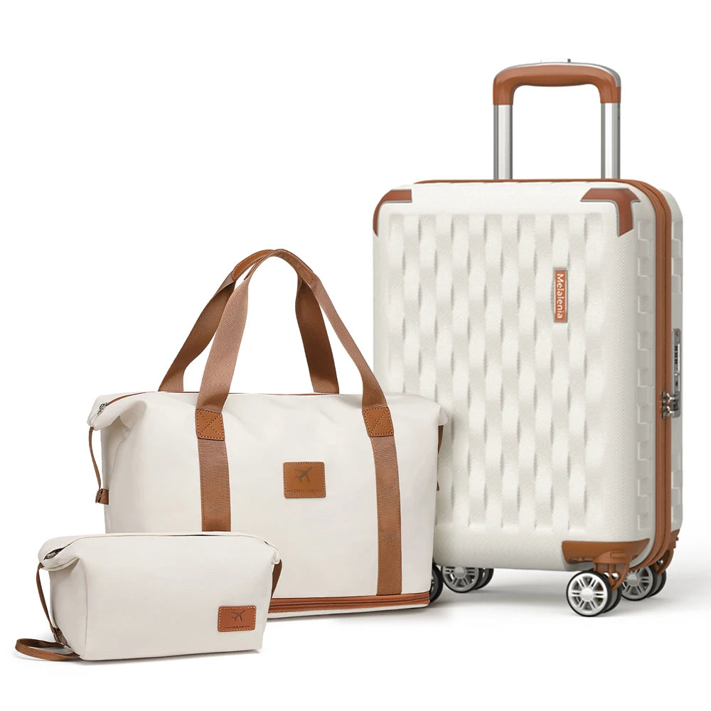 18-inch three-piece carry-on suitcase with detachable wheels and a handbag-compatible carry-on suitcase