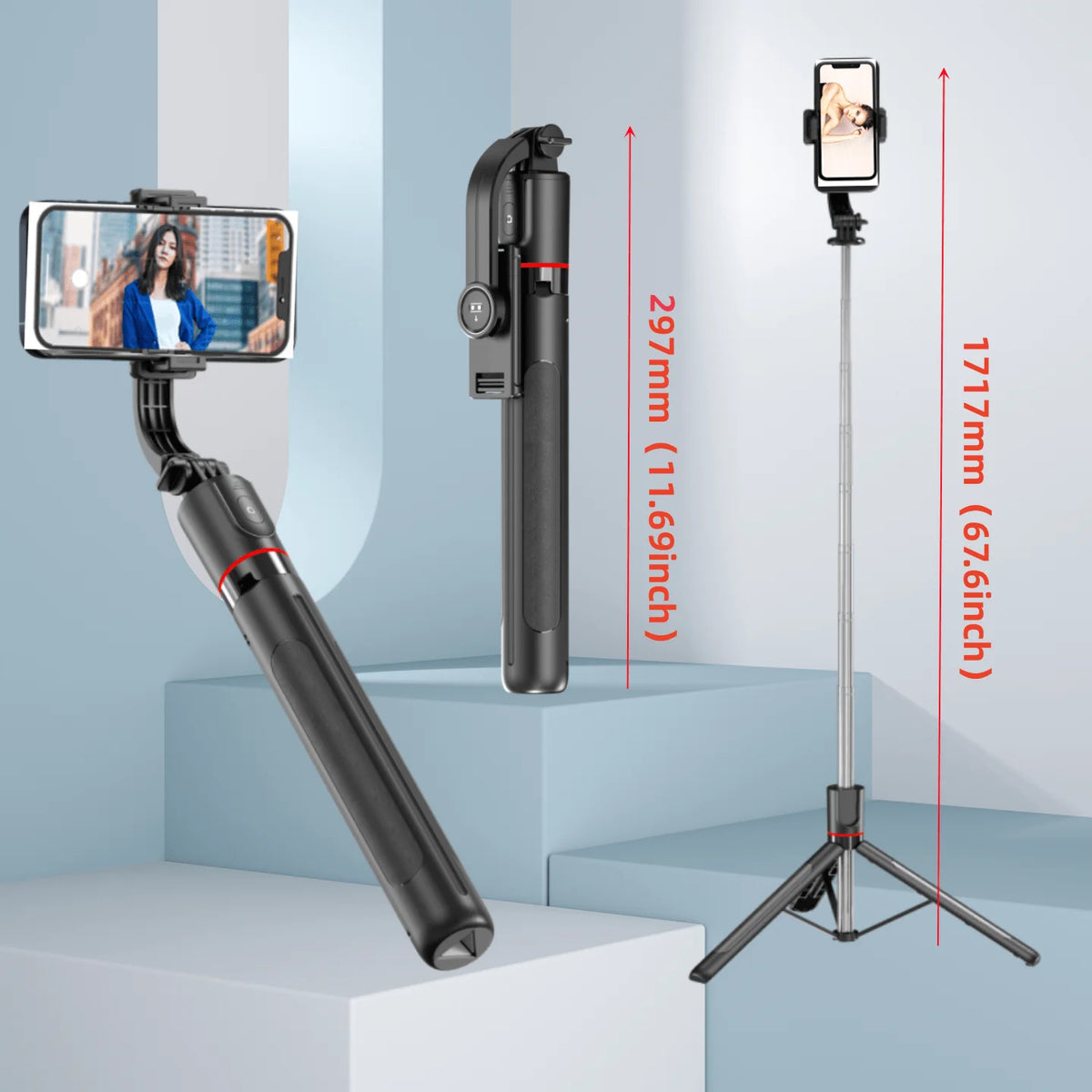 1.7m Selfie Stick Tripod Stand for iPhone Samsung Huawei Cellphone Extendable Phone Tripod with Wireless Remote