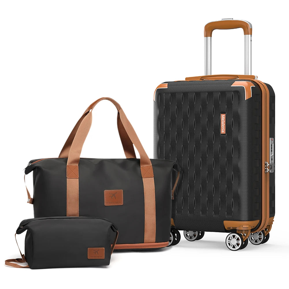 18-inch three-piece carry-on suitcase with detachable wheels and a handbag-compatible carry-on suitcase