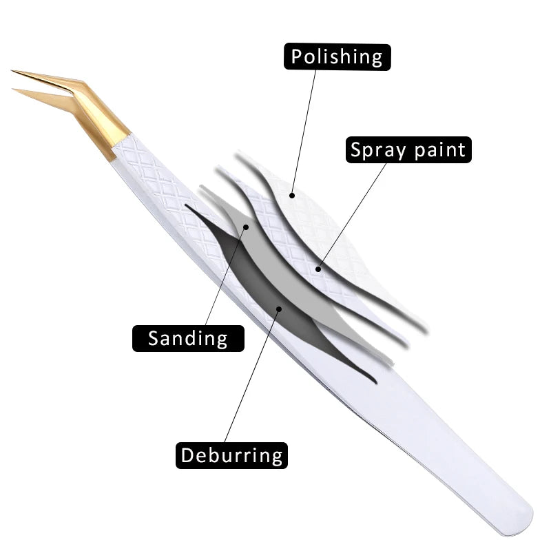 1Pc White-gold Anti-Static Tweezers For Eyelash Extension Eyebrow Stainless Steel Set Beauty Precision Tweezers Makeup Tools