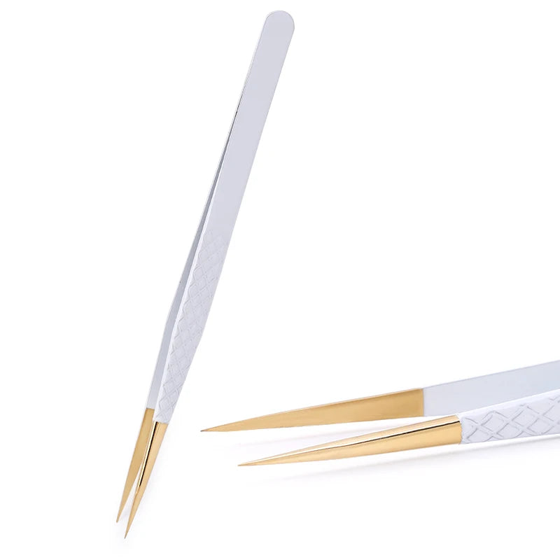 1Pc White-gold Anti-Static Tweezers For Eyelash Extension Eyebrow Stainless Steel Set Beauty Precision Tweezers Makeup Tools