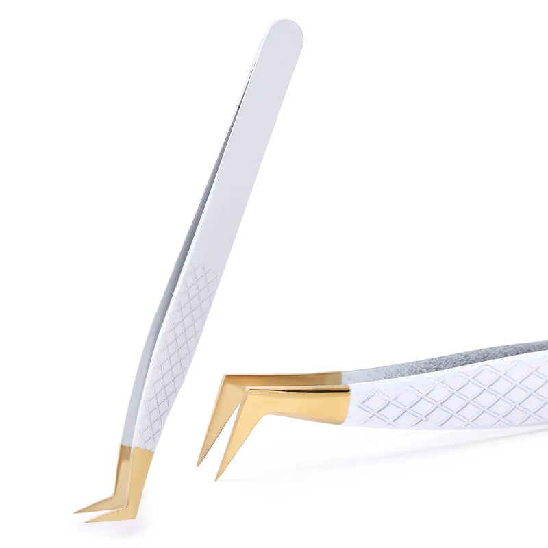 1Pc White-gold Anti-Static Tweezers For Eyelash Extension Eyebrow Stainless Steel Set Beauty Precision Tweezers Makeup Tools