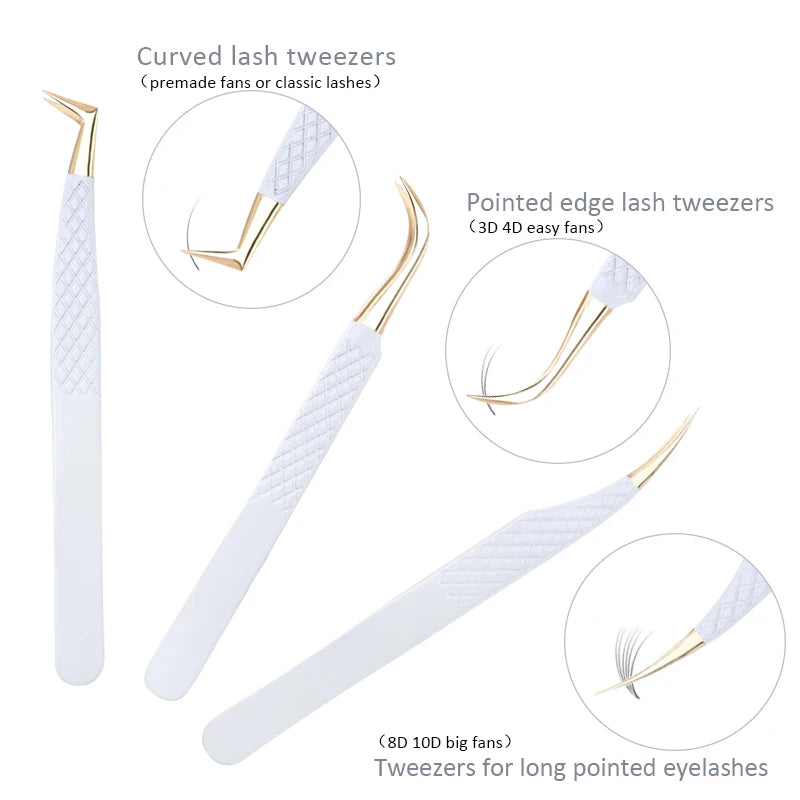 1Pc White-gold Anti-Static Tweezers For Eyelash Extension Eyebrow Stainless Steel Set Beauty Precision Tweezers Makeup Tools