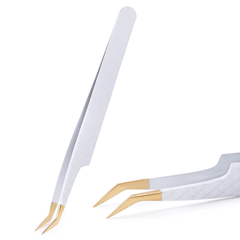 1Pc White-gold Anti-Static Tweezers For Eyelash Extension Eyebrow Stainless Steel Set Beauty Precision Tweezers Makeup Tools