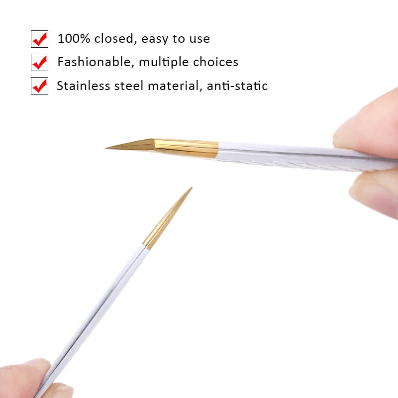 1Pc White-gold Anti-Static Tweezers For Eyelash Extension Eyebrow Stainless Steel Set Beauty Precision Tweezers Makeup Tools