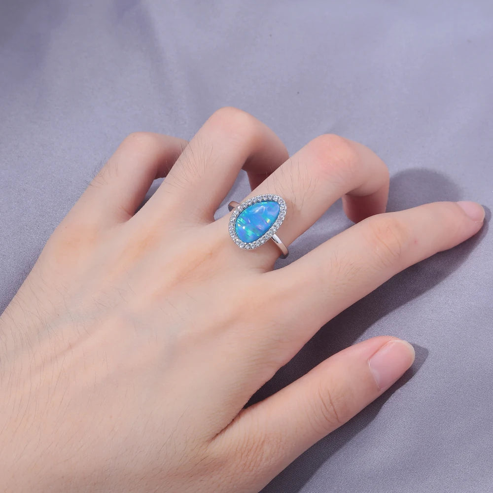 CiNily Created Blue Fire Opal Cubic Zirconia Silver Plated Wholesale Fashion Jewelry for Women Christmas Ring Size 7-9 OJ9275