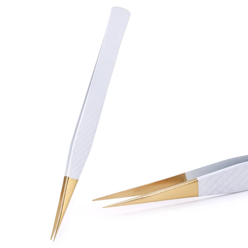 1Pc White-gold Anti-Static Tweezers For Eyelash Extension Eyebrow Stainless Steel Set Beauty Precision Tweezers Makeup Tools