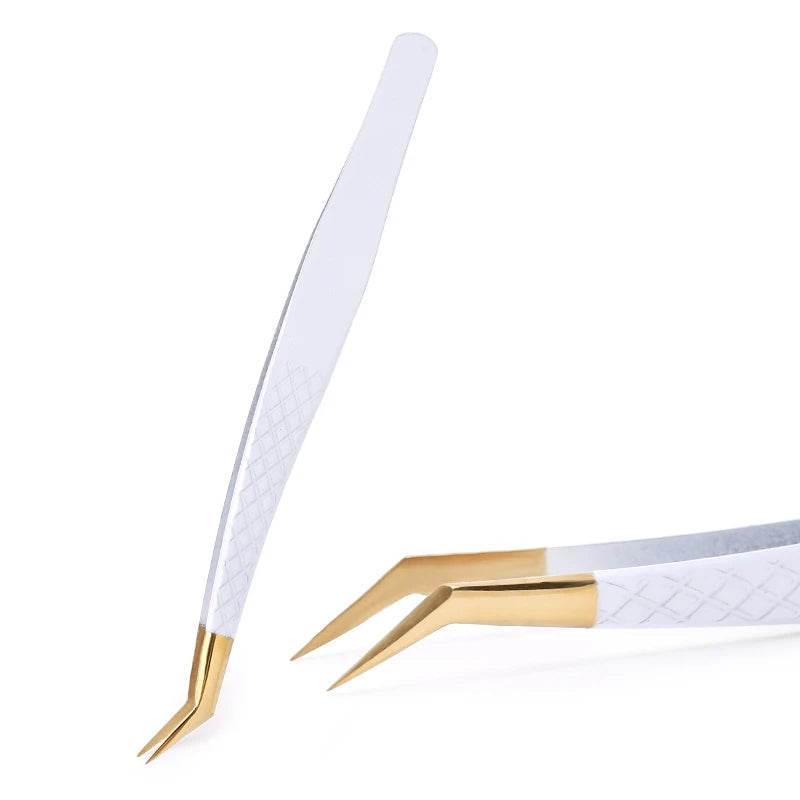 1Pc White-gold Anti-Static Tweezers For Eyelash Extension Eyebrow Stainless Steel Set Beauty Precision Tweezers Makeup Tools
