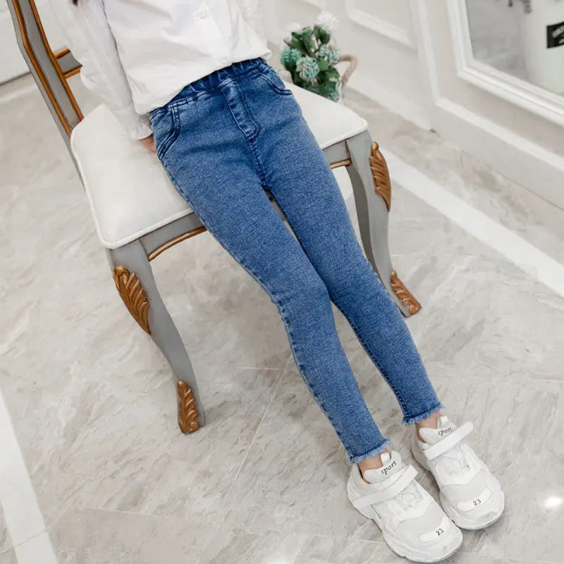 Girls Leggings new 2023 autumn kids girl jeans blue black elastic skinny children pencil pants for 4 to 13 years denim trousers