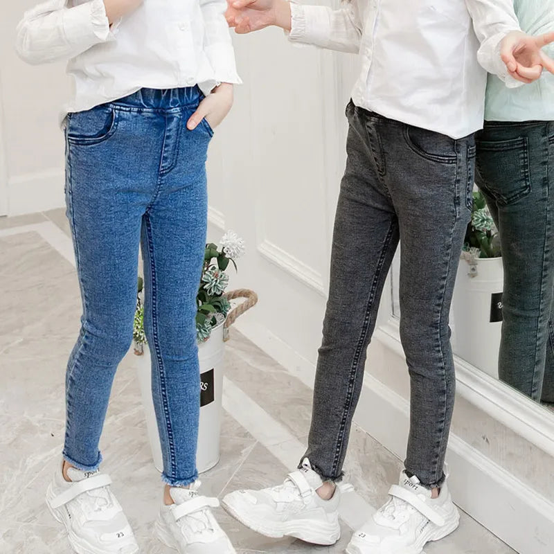 Girls Leggings new 2023 autumn kids girl jeans blue black elastic skinny children pencil pants for 4 to 13 years denim trousers