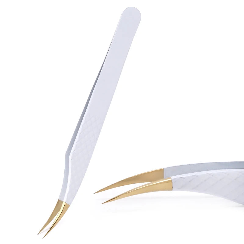 1Pc White-gold Anti-Static Tweezers For Eyelash Extension Eyebrow Stainless Steel Set Beauty Precision Tweezers Makeup Tools