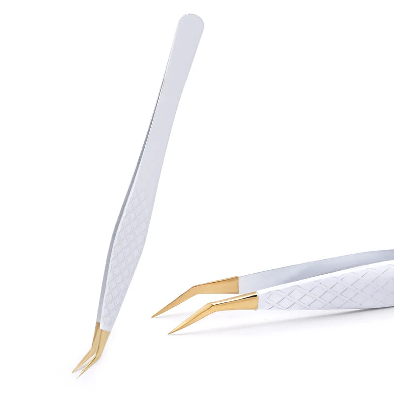 1Pc White-gold Anti-Static Tweezers For Eyelash Extension Eyebrow Stainless Steel Set Beauty Precision Tweezers Makeup Tools