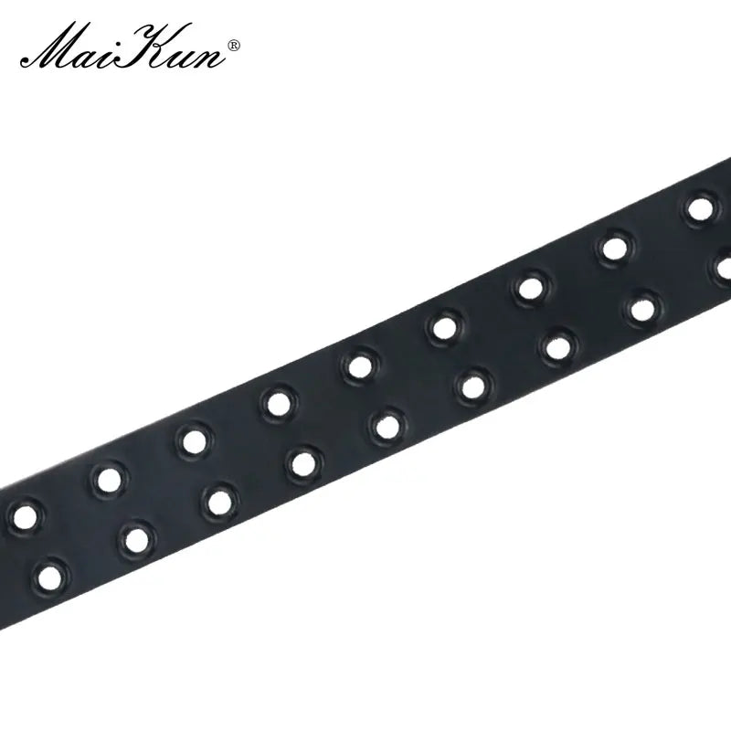 Maikun Halloween New Ladies Black PU Leather Belt Double Exhaust Air Hole Pin Buckle Fashion Trend Waistband Punk Goth Style
