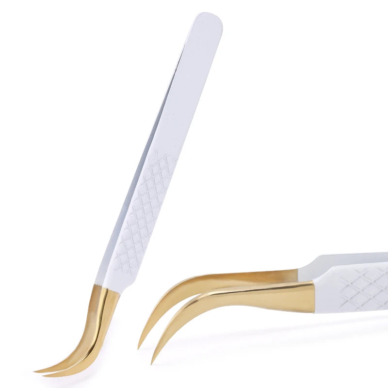 1Pc White-gold Anti-Static Tweezers For Eyelash Extension Eyebrow Stainless Steel Set Beauty Precision Tweezers Makeup Tools