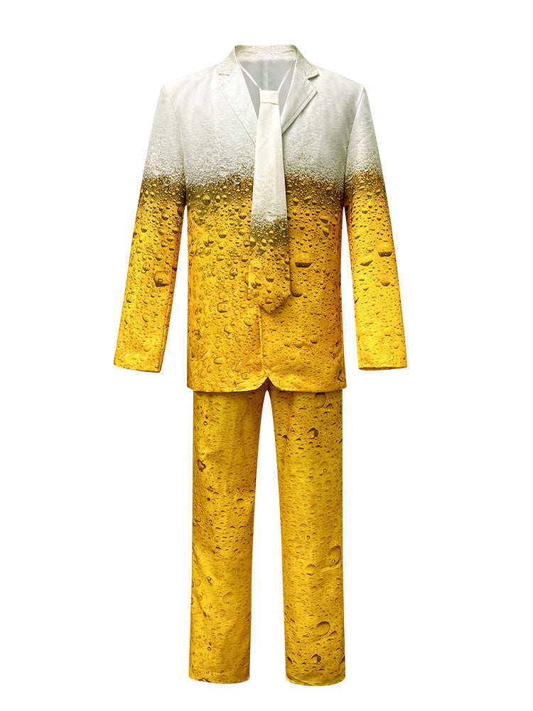 2025 New Cross-Border Export Yellow Gradient Beer Suit Women's Dress Men's Suit Trousers Suit