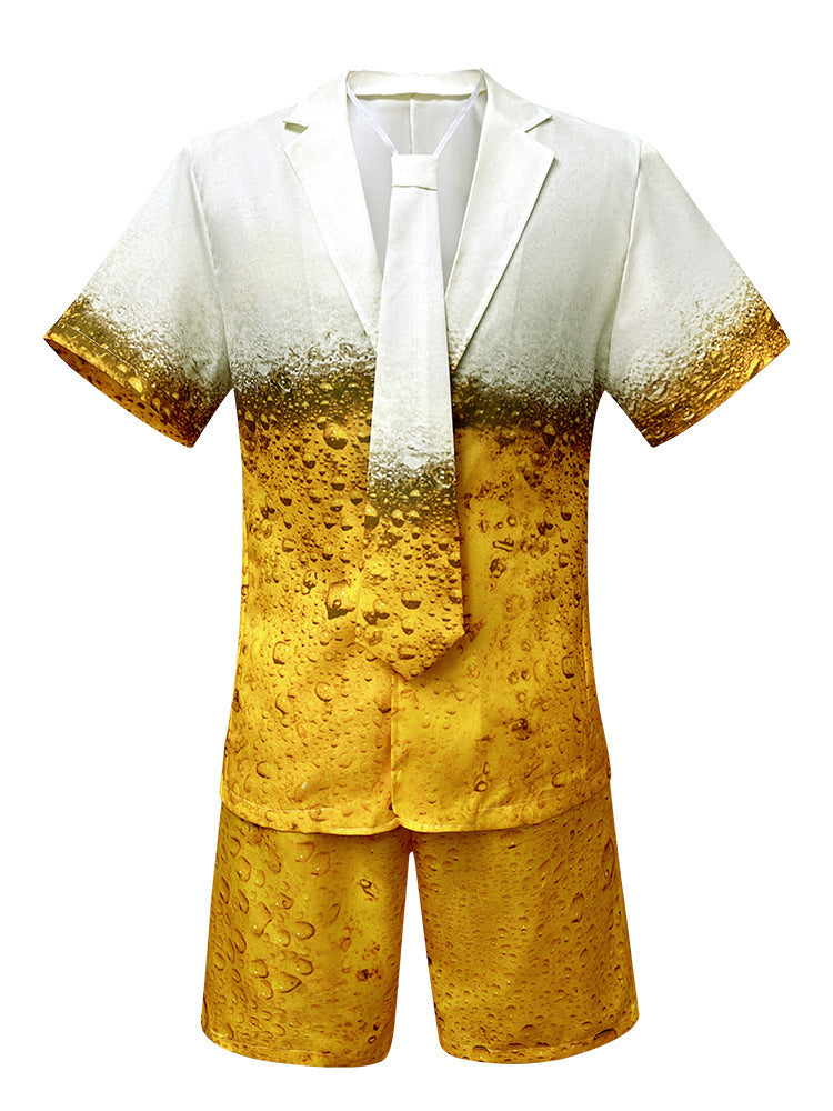 2025 New Cross-Border Export Yellow Gradient Beer Suit Women's Dress Men's Suit Trousers Suit