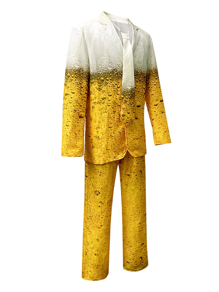 2025 New Cross-Border Export Yellow Gradient Beer Suit Women's Dress Men's Suit Trousers Suit
