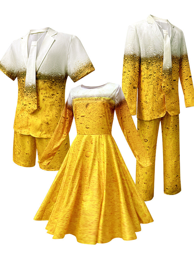 2025 New Cross-Border Export Yellow Gradient Beer Suit Women's Dress Men's Suit Trousers Suit