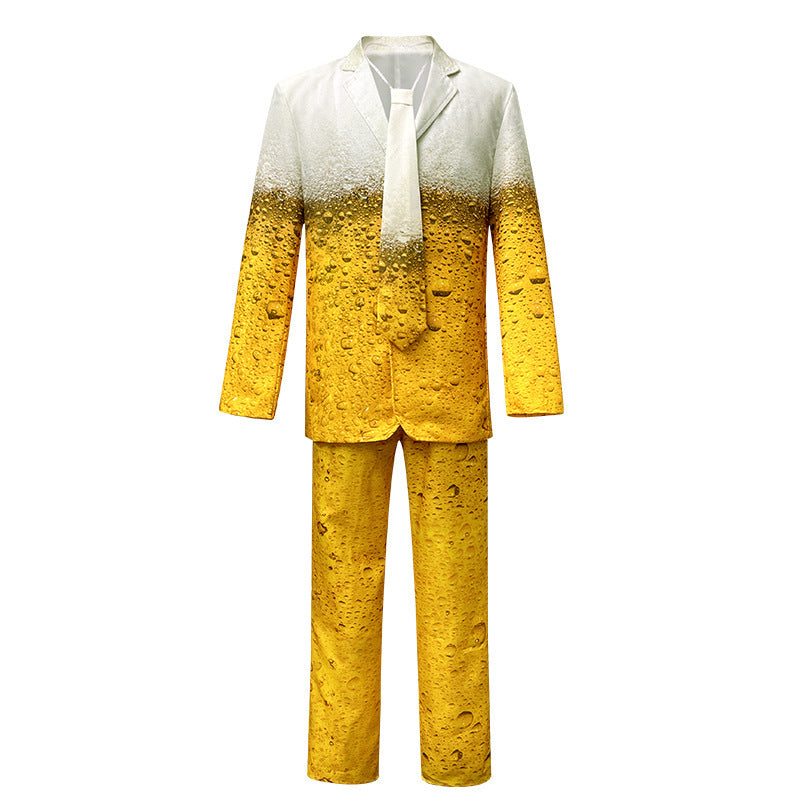 2025 New Cross-Border Export Yellow Gradient Beer Suit Women's Dress Men's Suit Trousers Suit