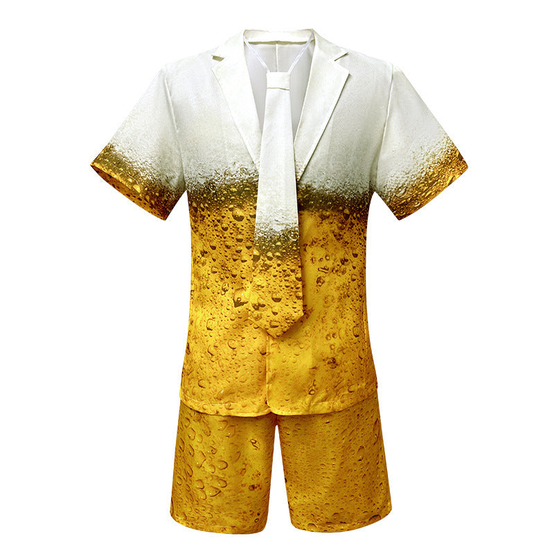 2025 New Cross-Border Export Yellow Gradient Beer Suit Women's Dress Men's Suit Trousers Suit
