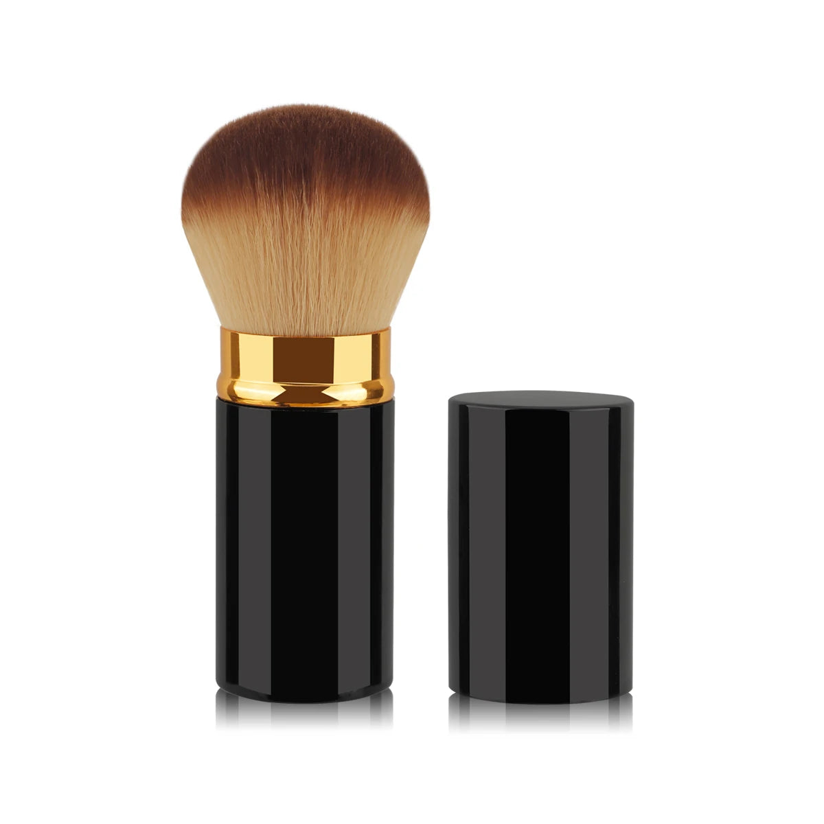 1 Pcs Black Retractable Kabuki Makeup Brush - All-in-One for Liquid Cream Powder with Aluminum Handle Face Brush