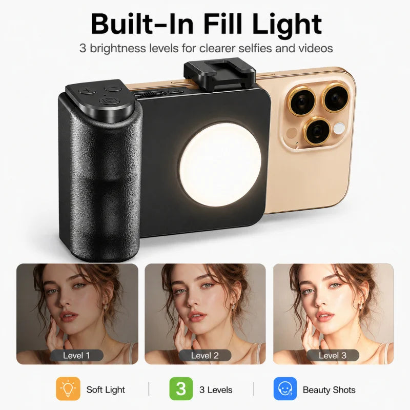 2025 New Bluetooth Phone Camera Grip Selfie Stick with Fill Light, Handheld Tripod Stand for Smartphone, Adjustable Zoom Remote