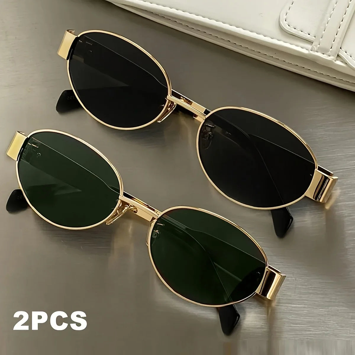 2pcs/ Oval Shape Metal Sunglasses Classic Men's Vintage Sun Glasses Women Outdoor Leisure Eyewear UV400 Ladies Shades