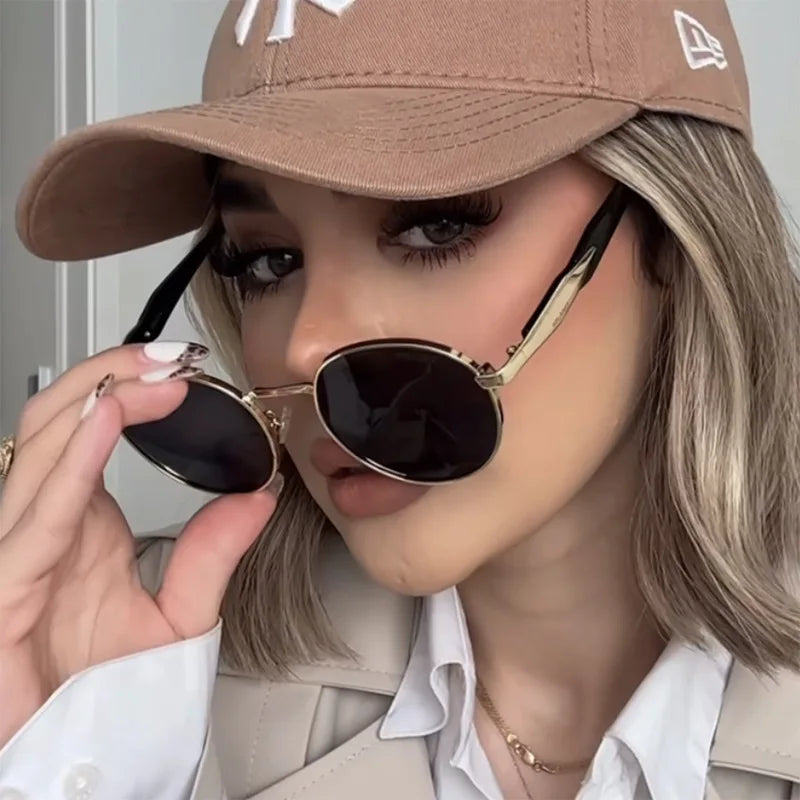 Oval Sunglasses Metal 2025 New Street Shot Sunglasses Trendy Retro Car Sunglasses Women 230/2412