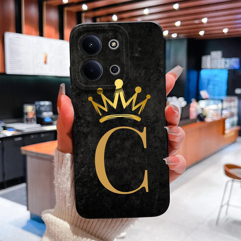 For Redmi 15C 4G 5G Couple Phone Case Fashion Crown Letters Protective Back Cover For Redmi15C Soft Smooth Liquid Silicone Funda