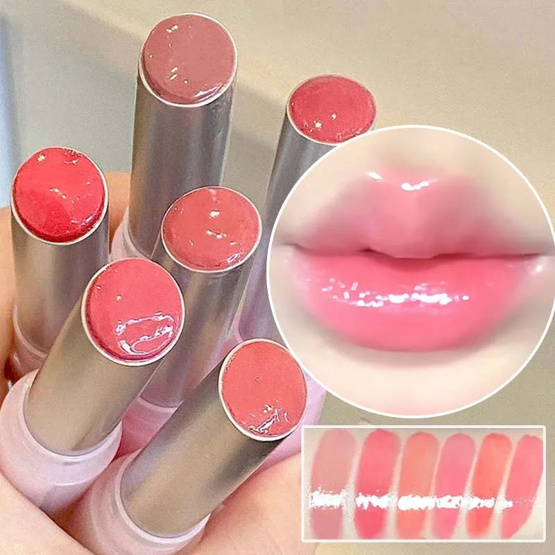 Mirror Glass Solid Lip Gloss Water Light Round Tube Lasting Moisturizing Lipstick Natural Nude Peach Tint Jelly Lip Glaze Makeup