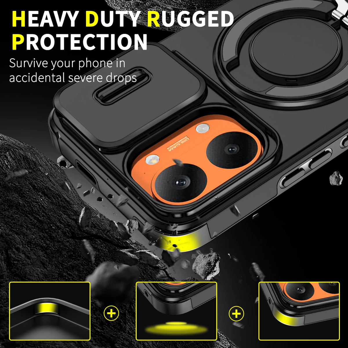 Armor Case For Xiaomi Poco X7 X6 M8 X8 Pro Max Magnetic Ring Holder Slide Lens Protect Cover For Redmi  A7 Pro Note 15 Pro Plus