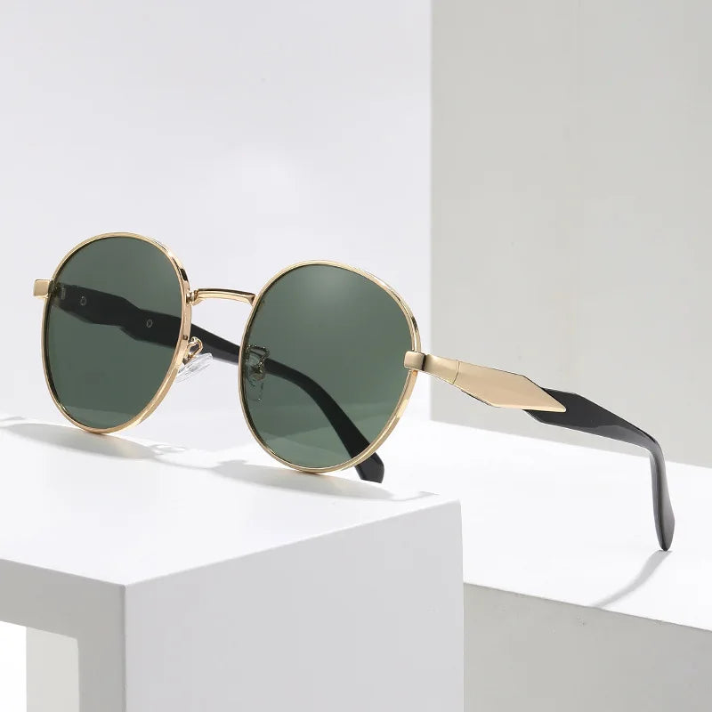 Oval Sunglasses Metal 2025 New Street Shot Sunglasses Trendy Retro Car Sunglasses Women 230/2412