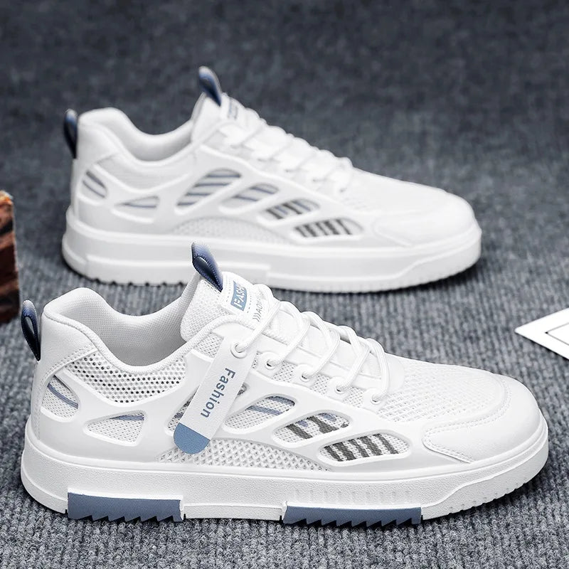 men breathable hollow mesh walking shoes, summer quick dry casual skateboard shoes, all-mat daily flat sneakers male