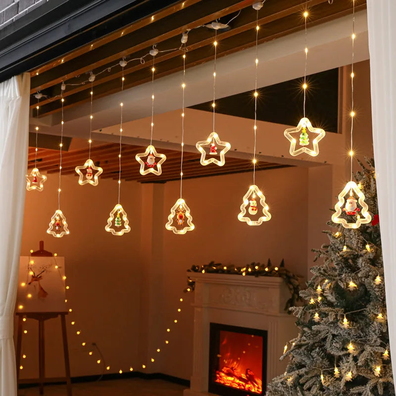 LED Christmas Style Curtain Lights 8 Lighting Modes Fairy String Light for Garden Patio Wedding Party Xmas Decor Waterproof Lamp