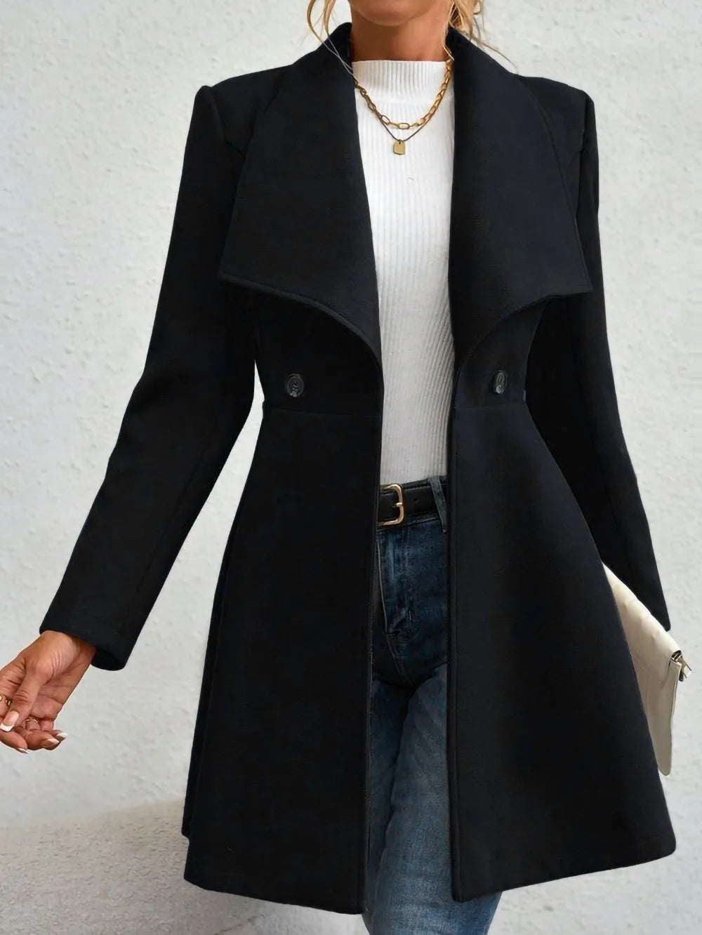 Autumn Winter Fashionable Notch Lapel Buttoned Slim Fit Woolen Coat for Women New Arrival Tailored Elegant Outerwear