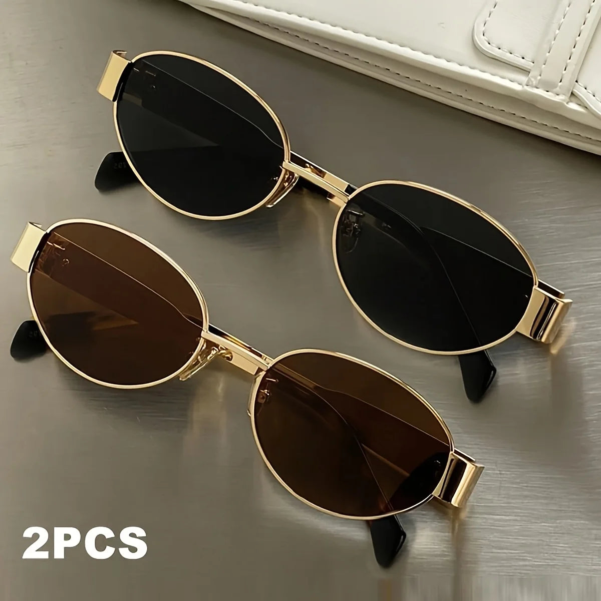 2pcs/ Oval Shape Metal Sunglasses Classic Men's Vintage Sun Glasses Women Outdoor Leisure Eyewear UV400 Ladies Shades