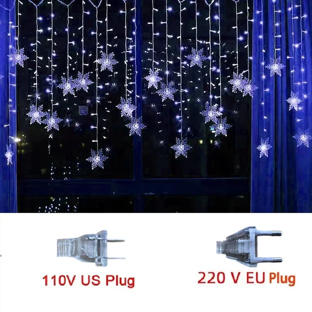 3.2M Christmas Light Led Snowflake Curtain Icicle Fairy String Lights Outdoor Garland Home Party Garden 2023 New Year Decoration