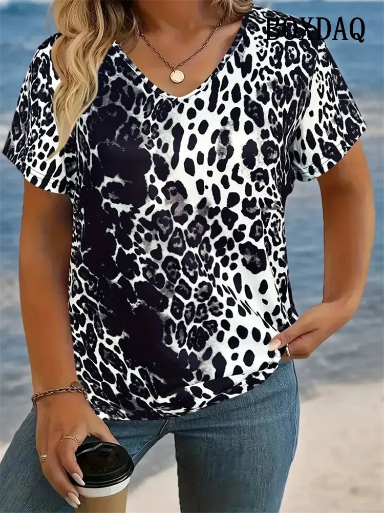 8XL Large Size T-Shirt Women Summer Casual Simple V-Neck Short-Sleeve Tee Shirt Vintage Floral 3D Print Loose Plus Size Tops 7XL