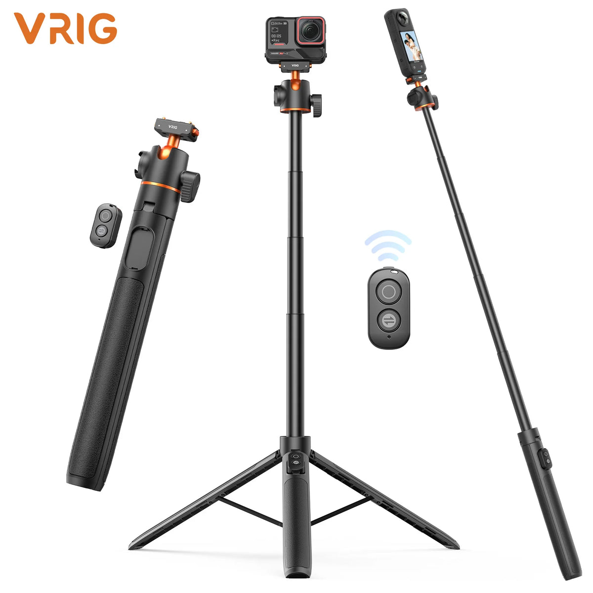 VRIG Magnetic Tripod 140cm Insta360 X5 Ace Pro2 Ace Pro Ace X4 Selfie Stick 360° Ball Head Bluetooth Remote 10m Vlogging Travel