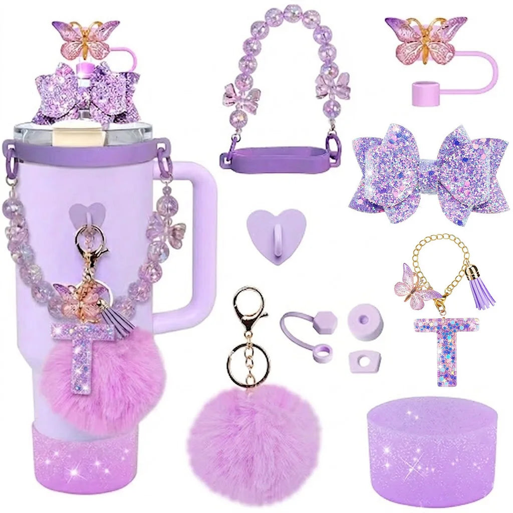 11pcs Tumbler Cup Decoration Bundle Fits for Stanley 30oz & 40oz Tumbler Cup with Handle, Silicone Straw Cover, Beaded Strap