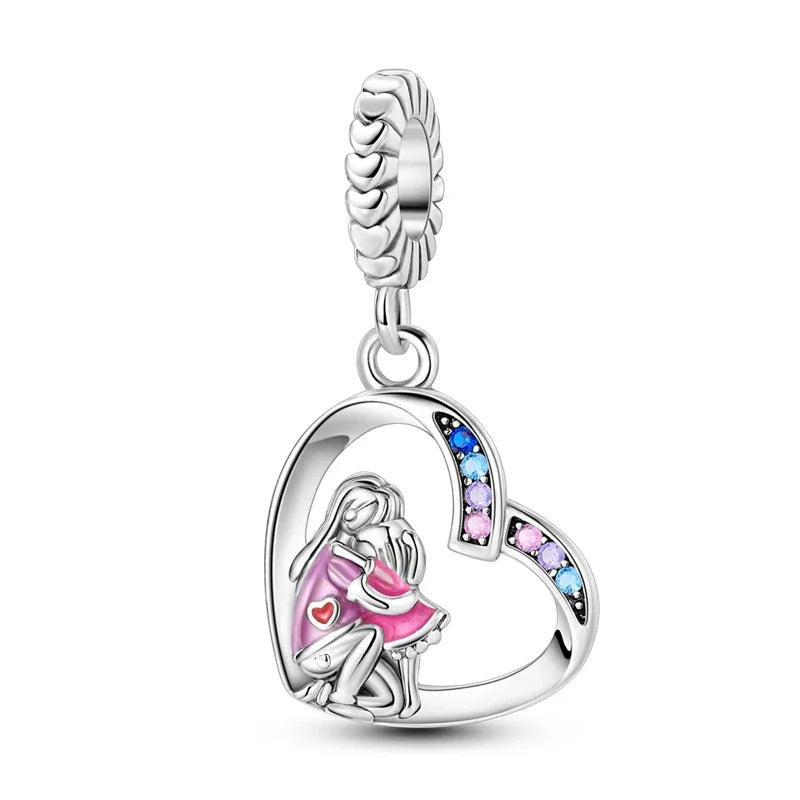 2026 Original 925 Silver Heart shaped Sun Moon Ring Bead Pendant Bracelet Necklace Women's DIY Jewelry Festival Gift