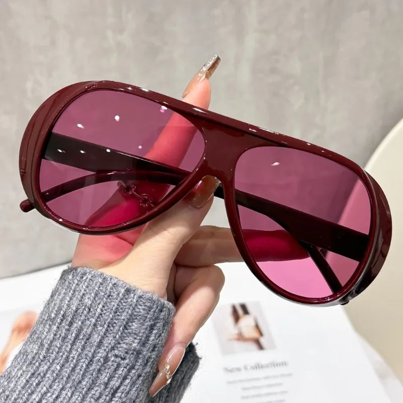 2026 Trend Oversized Pilot Sunglasses For Women Vintage Double Bridge Orange Yellow Lens UV400 Beach Travel Sun Shades Eyeglasse