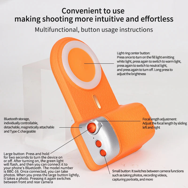 Lenovo Magnetic Camera Grip with Bluetooth Assistant Ring Light Selfie Mode Adjustable Focus and Shutter Button For MagSafe
