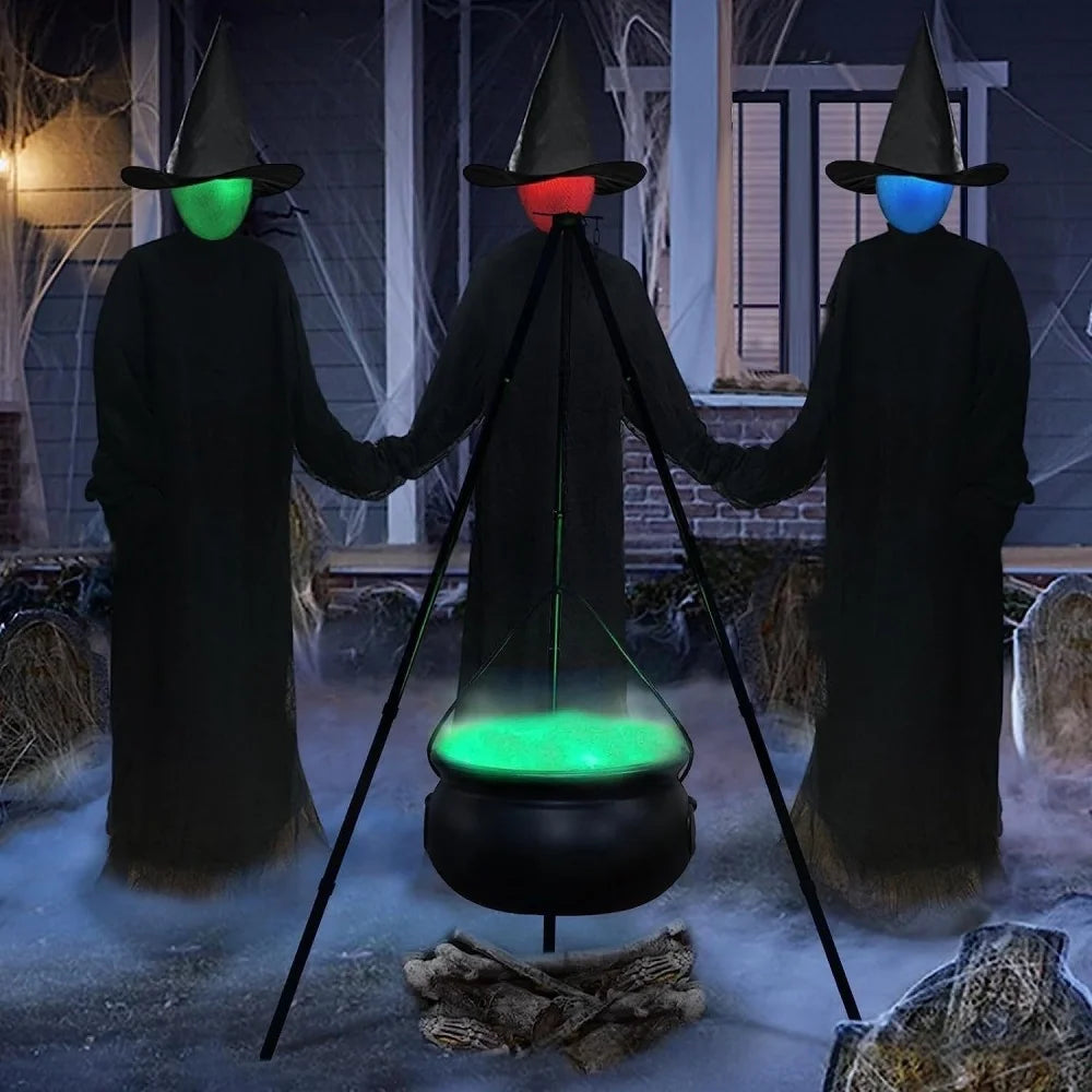 Halloween Black Witches Cauldron of Skeletons on Tripod Halloween Scary Props Outdoor Horror House Halloween Decoration for Home