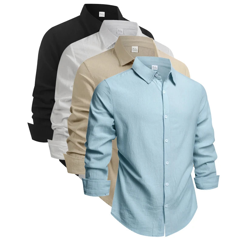 Men's Cotton Linen Shirt Casual Fashion Male Clothing High Quality Tops Black White Shirts Business Long Sleeve Shirt Men
