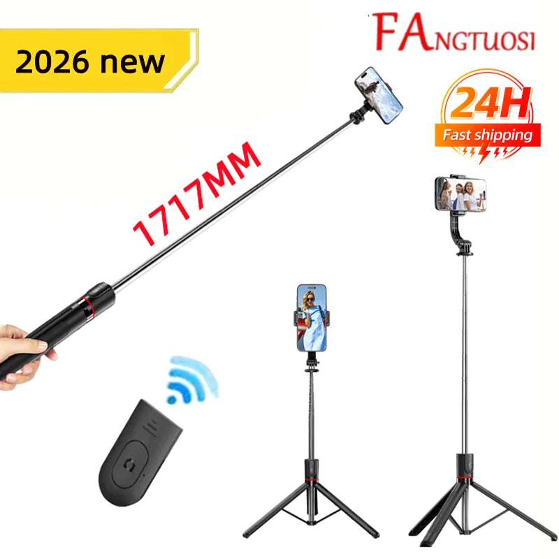 1.7m Selfie Stick Tripod Stand for iPhone Samsung Huawei Cellphone Extendable Phone Tripod with Wireless Remote