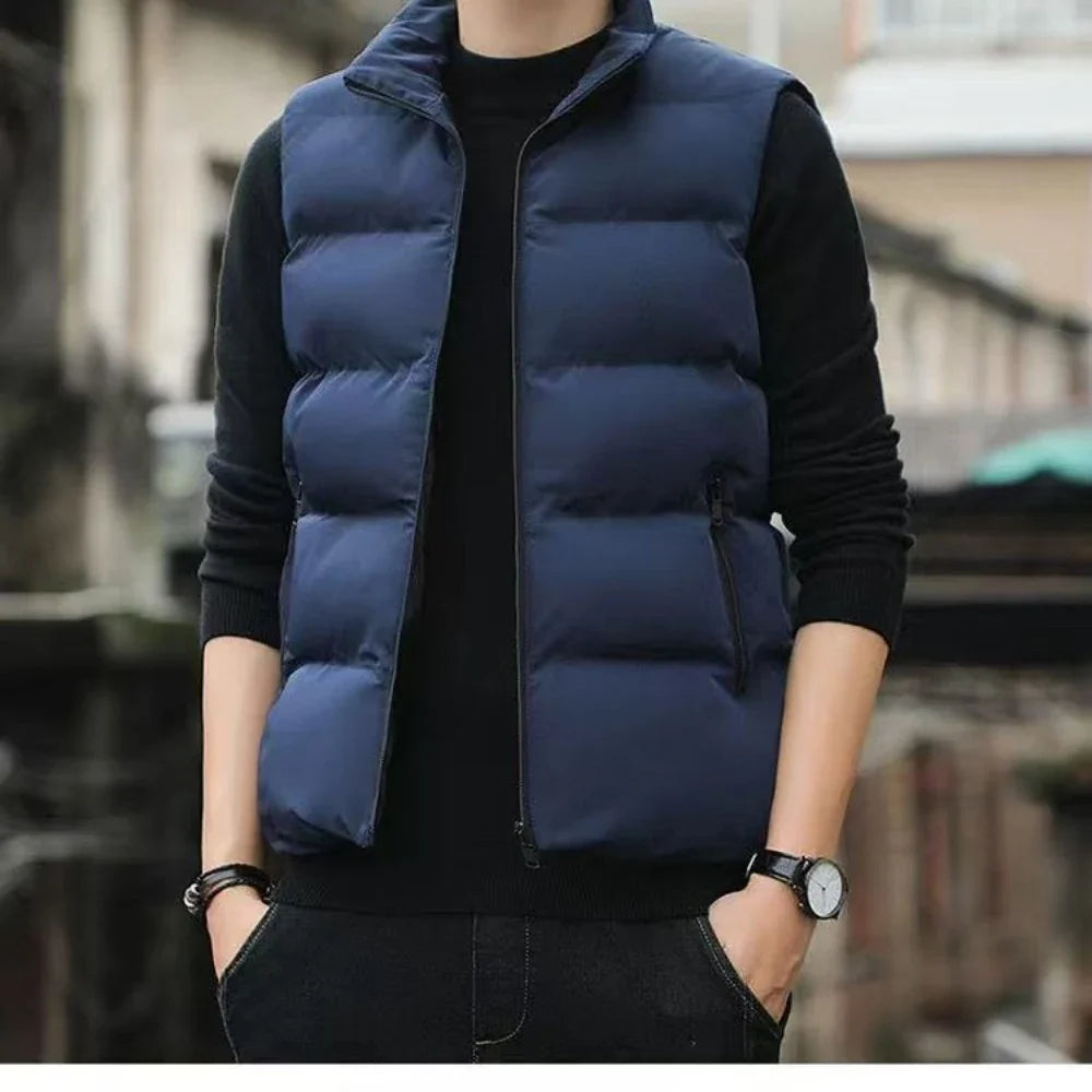 Vest Jacket Winter Fashion Men's Sleeveless Stand-up Collar Thickened Cotton Jacket Down Vest